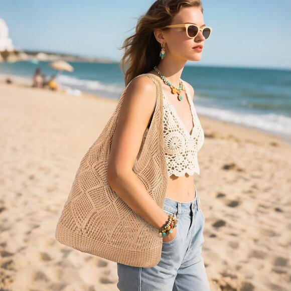 Women Yellowish-brown Shoulder Shopping Handbag Casual Travel Tote Fold Able Bag - Picture 3 of 7